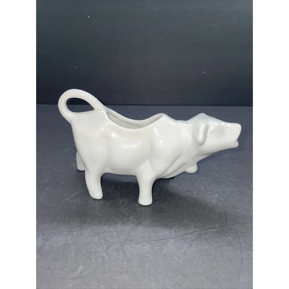 White Cow With Bell Creamer Ceramic Vintage Farmhouse Country Decor EUC